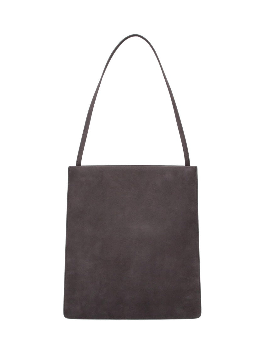 Fane Brown Pli Structured Suede Top-Strap Tote Bag