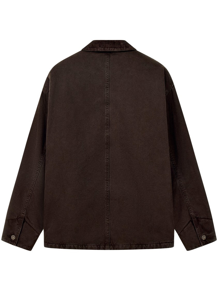 Emporio Armani Boxy Brown Coat With Corduroy Collar And Utility Pockets