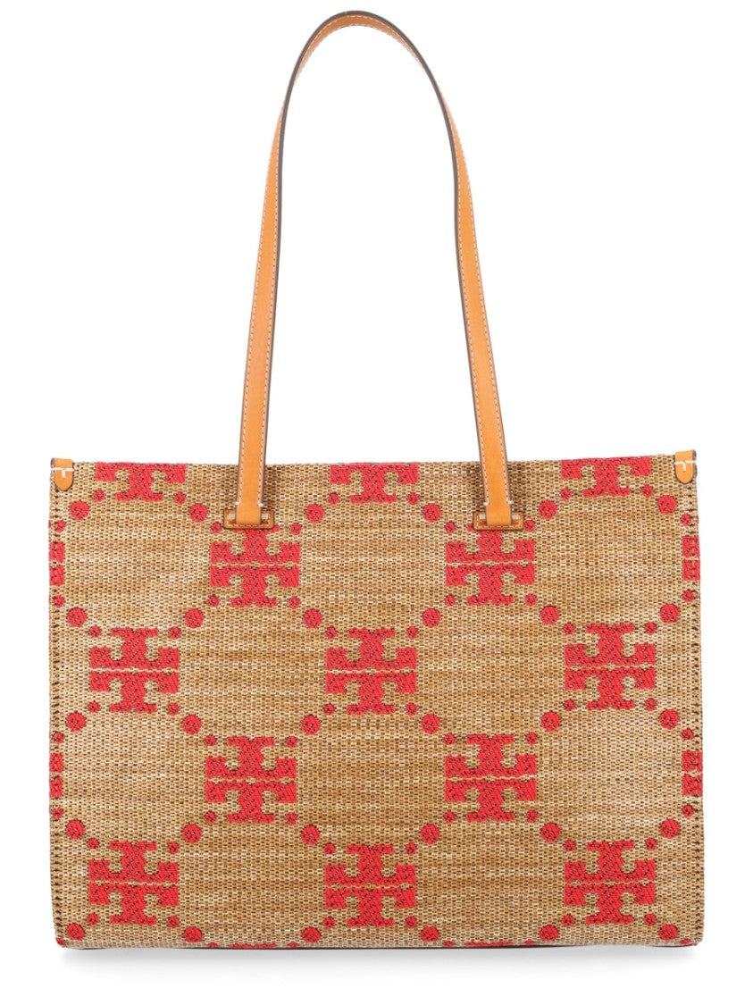 Tory Burch T Monogram Woven Geometric Tote Bag