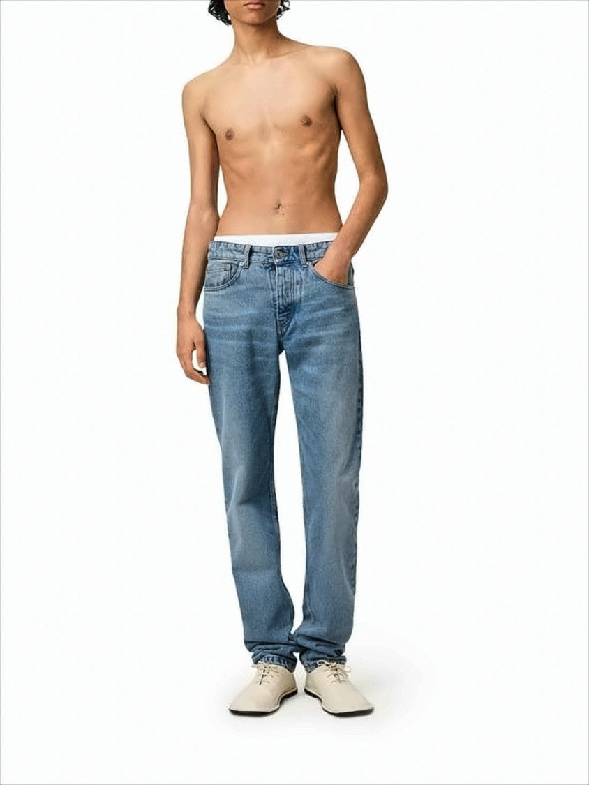 Ami Medium Blue Straight-Leg Denim Pants With Five-Pocket Design