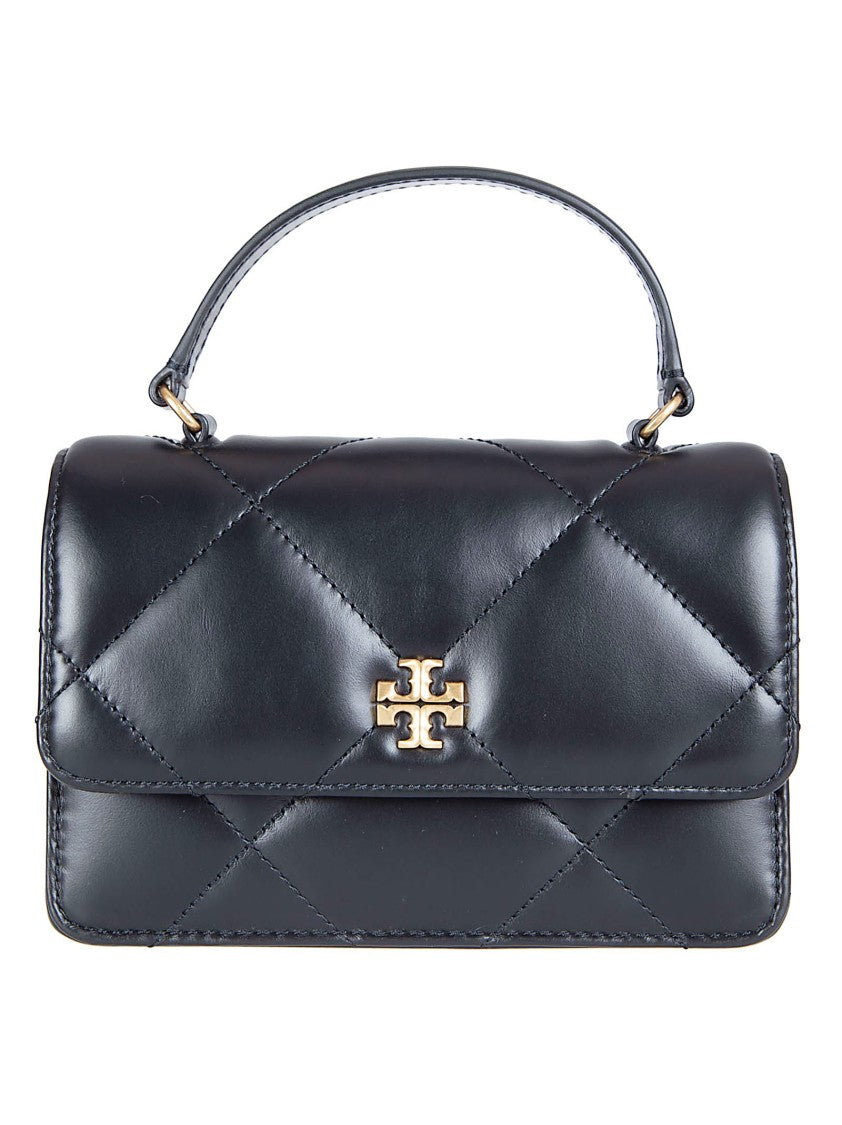 Tory Burch Compact Black Handbag With Quilted Diamond Pattern