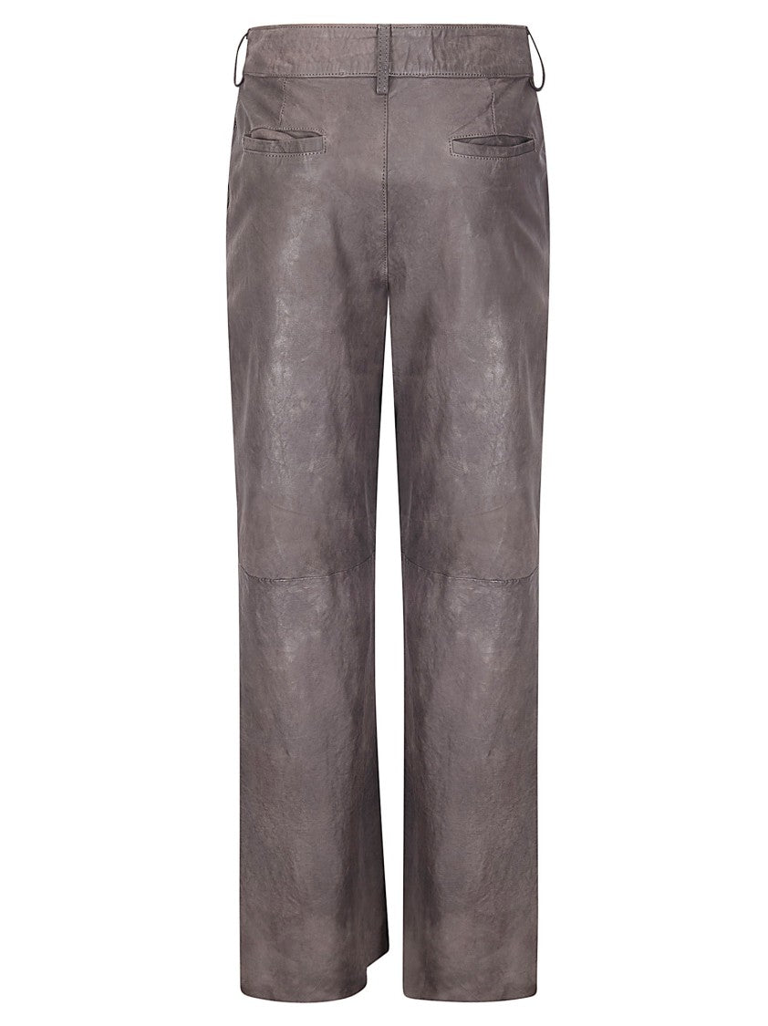 Salvatore Santoro Black Leather Straight-Leg Pants
