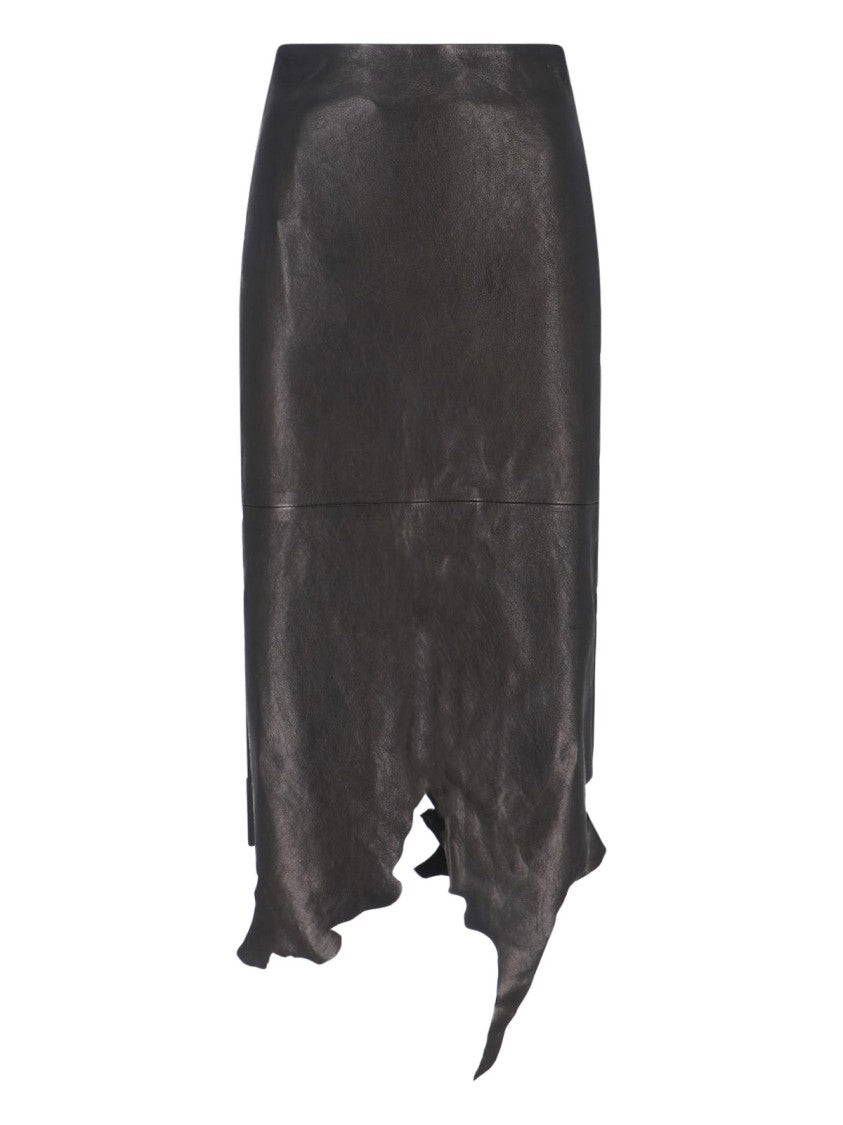 Diesel Black Asymmetrical Distressed Leather Skirt