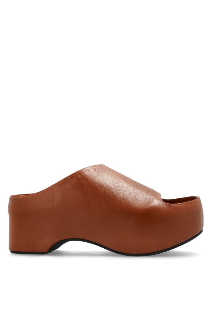 Marni Brown Heel Slip-On Sandals With Design