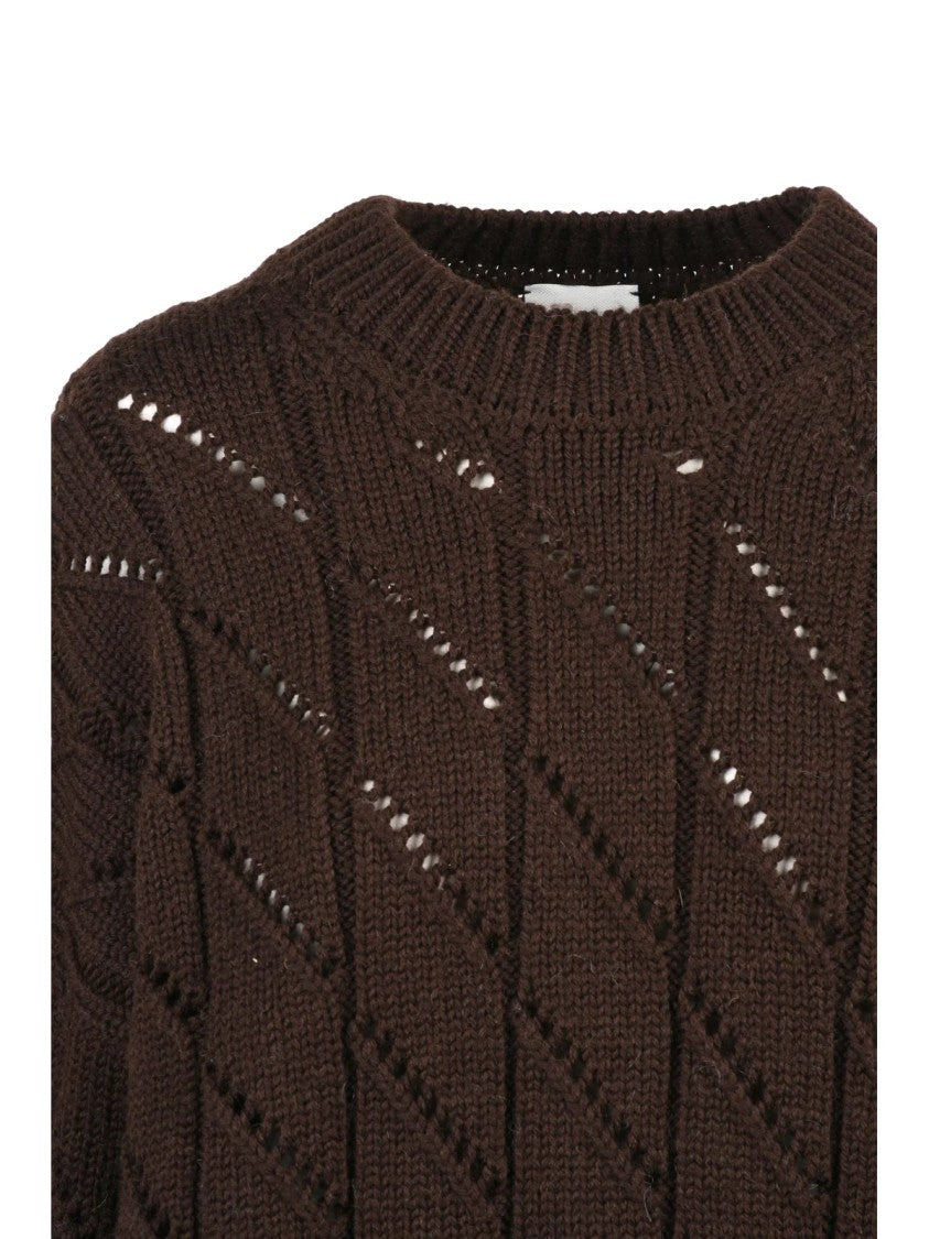 Alysi Crew Neck Knit Sweater With Textured Pattern And Ribbed Details