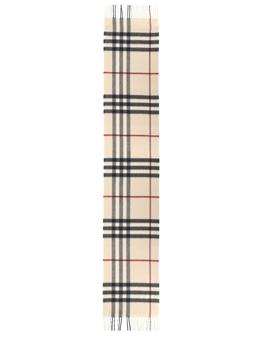 Burberry Check Pattern Fringed Cashmere Scarf