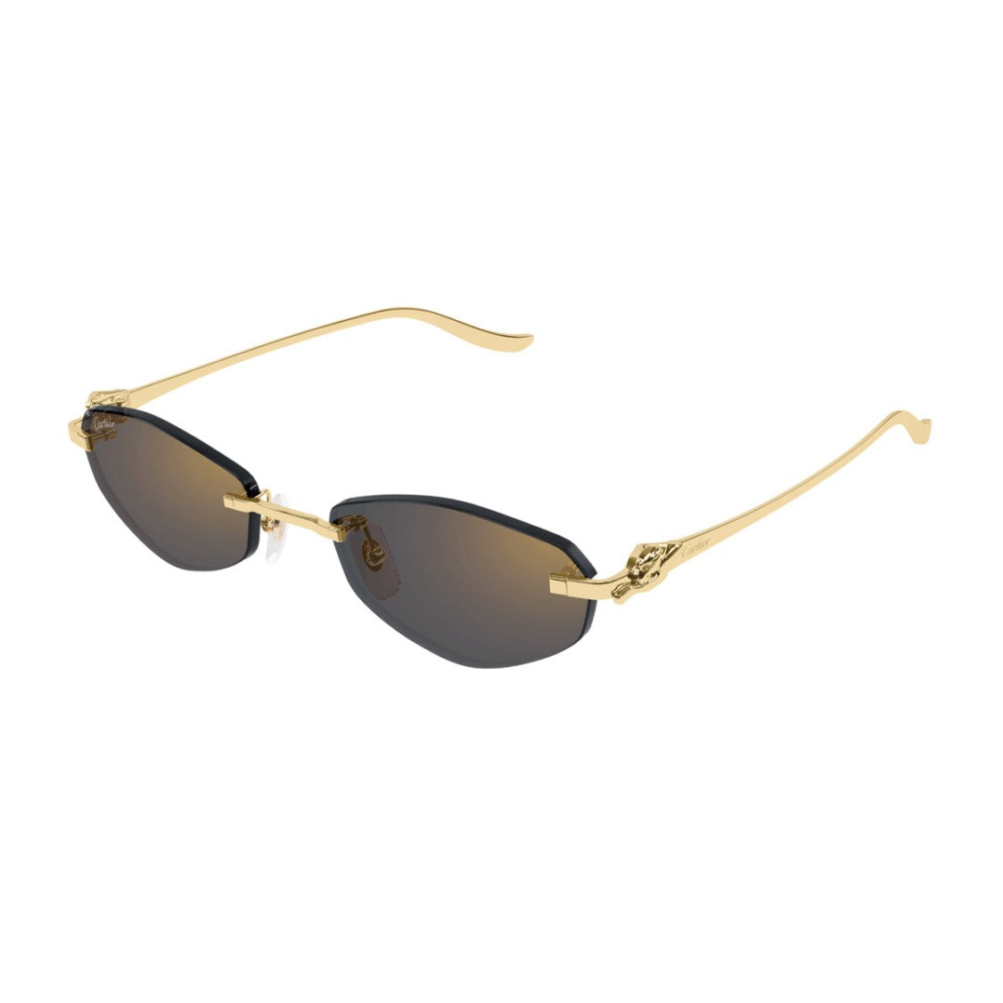 Cartier Geometric Gold Metal Sunglasses With Grey Gradient Lenses