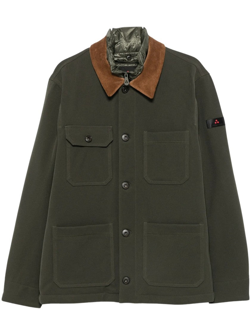 Peuterey Olive Green Coat With Contrasting Corduroy Collar And Patch Pockets