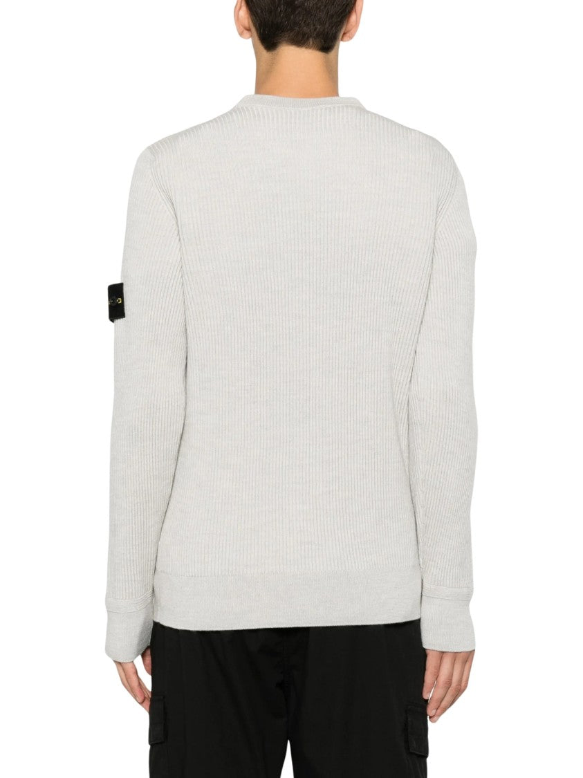 Stone Island Ribbed Virgin Wool Crew-Neck Sweater With Compass Logo