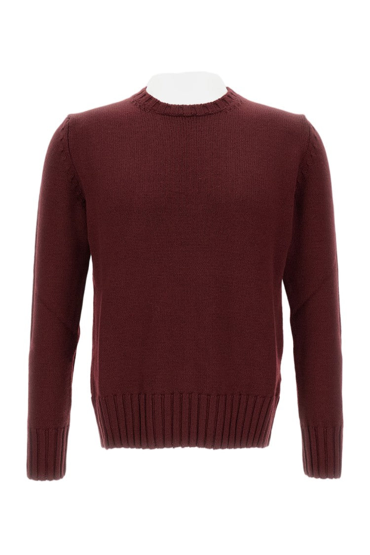 Customer Lovers Ribbed Hem Burgundy Wool Crew Neck Sweater