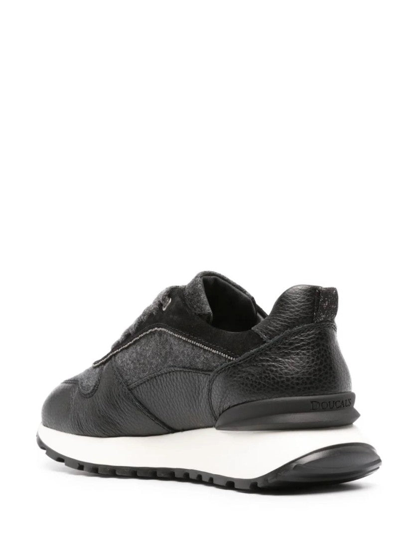 Doucal's Black Leather And Wool Trainers