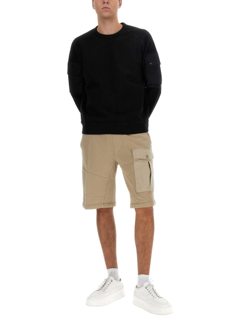 Ten C Black Sweatshirt With Unique Shoulder Pockets