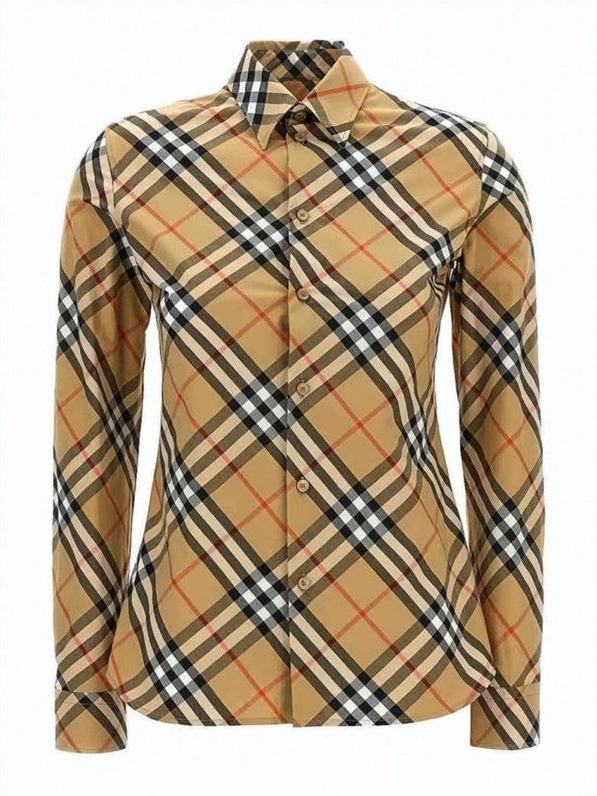 Burberry Beige Check Pattern Shirt With Tailored Fit