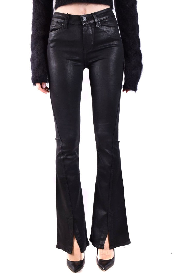 Paige Black Flared Jeans With Side Slits And Luxurious Fabric Blend