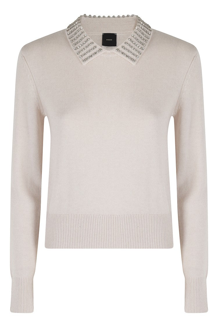 Pinko Ventotene Polo Sweater With Jeweled Appliqués