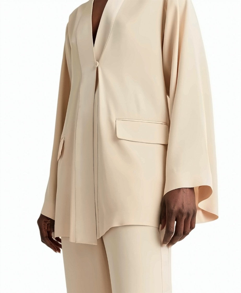 Momonì Envers Satin Contrasting Kimono Collar Long Evening Blazer