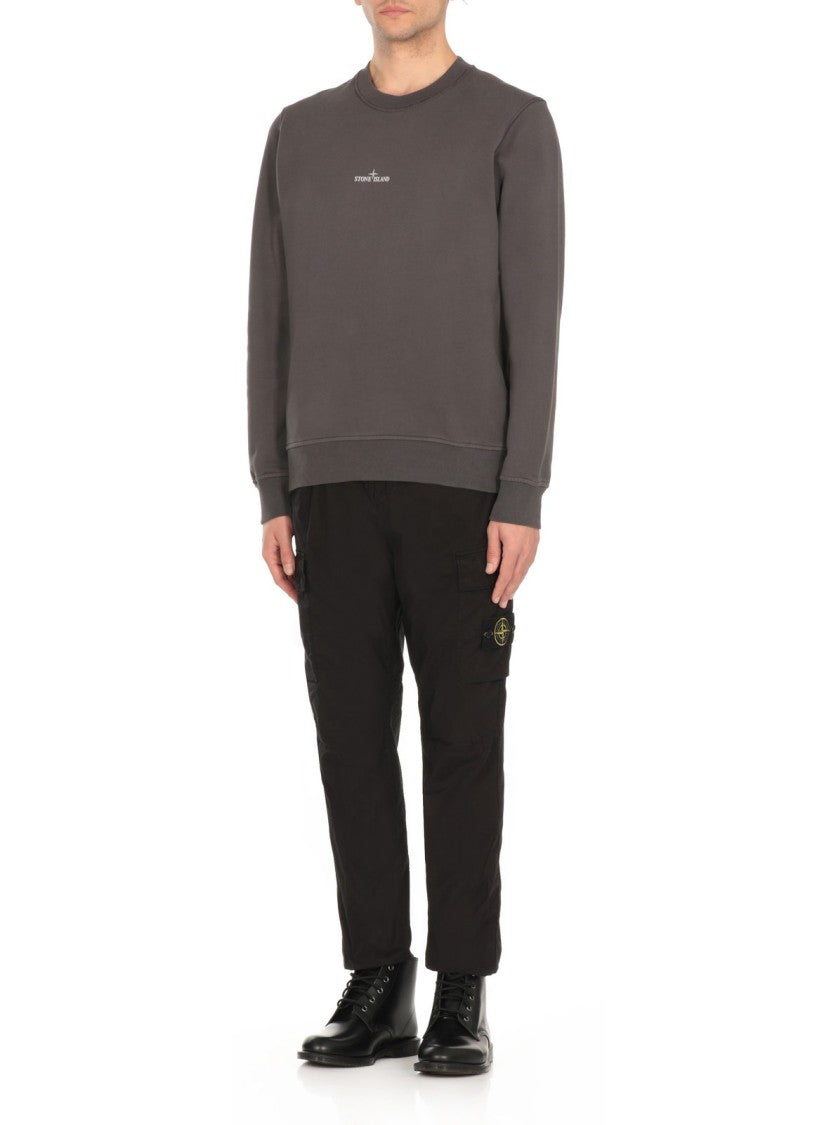 Stone Island Black Long-Sleeve Sweatshirt With Central Logo