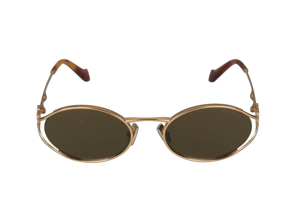 Miu Miu Round Metal Frame Sunglasses With Gold Finish