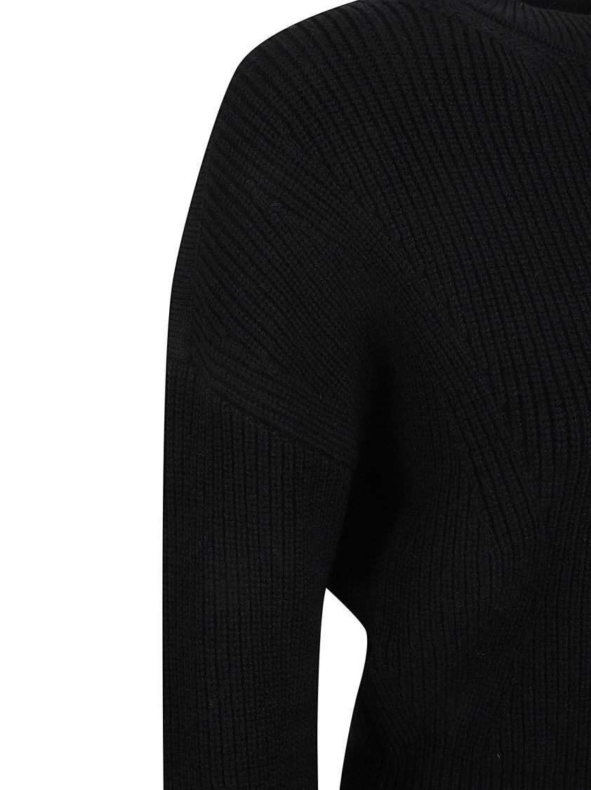 Chloé Ribbed Black Wool Sweater With Peplum Hem