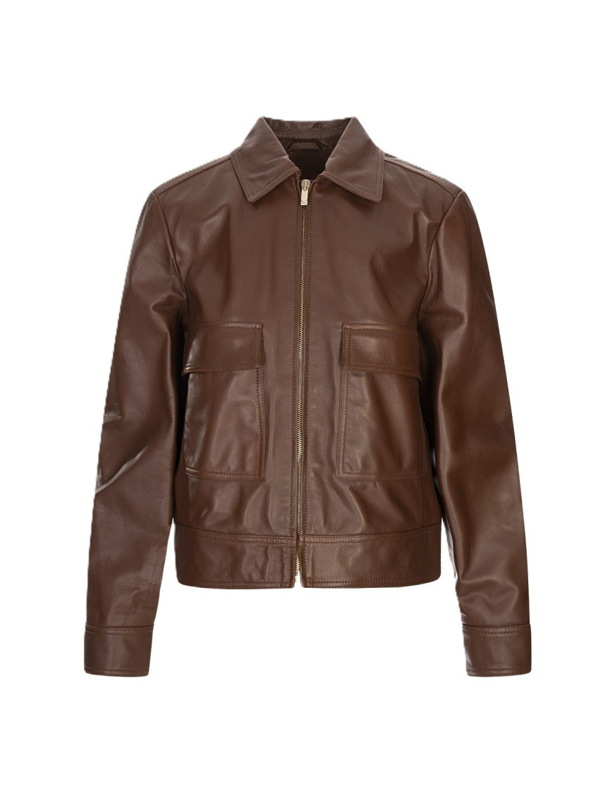 Max Mara Contemporary Brown Lambskin Jacket With Tailored Fit