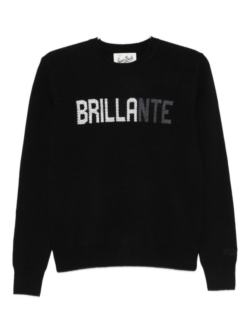 Mc2 Saint Barth Black Sweater With Strass Embellished