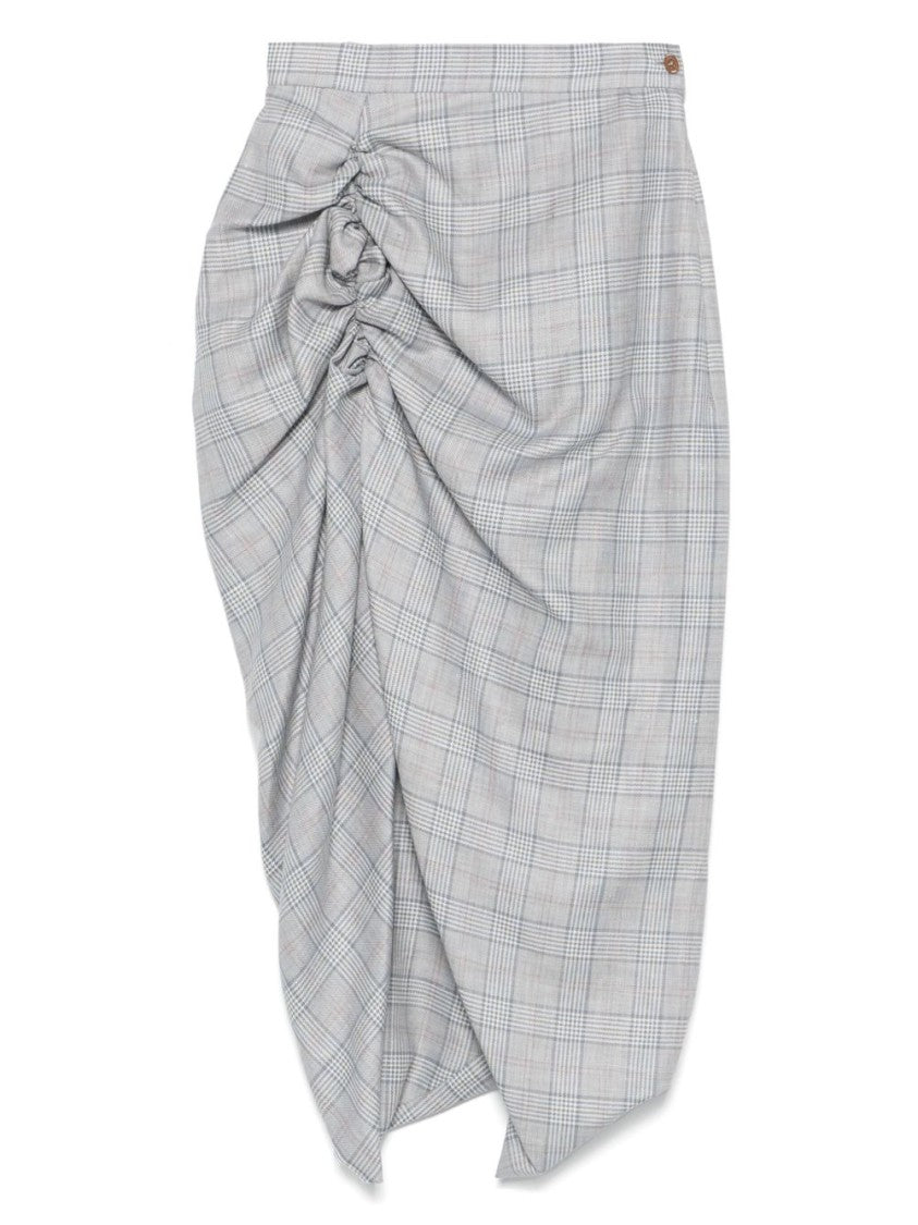 Vivienne Westwood Check Pattern Skirt With Ruched Detailing And Side Fastening