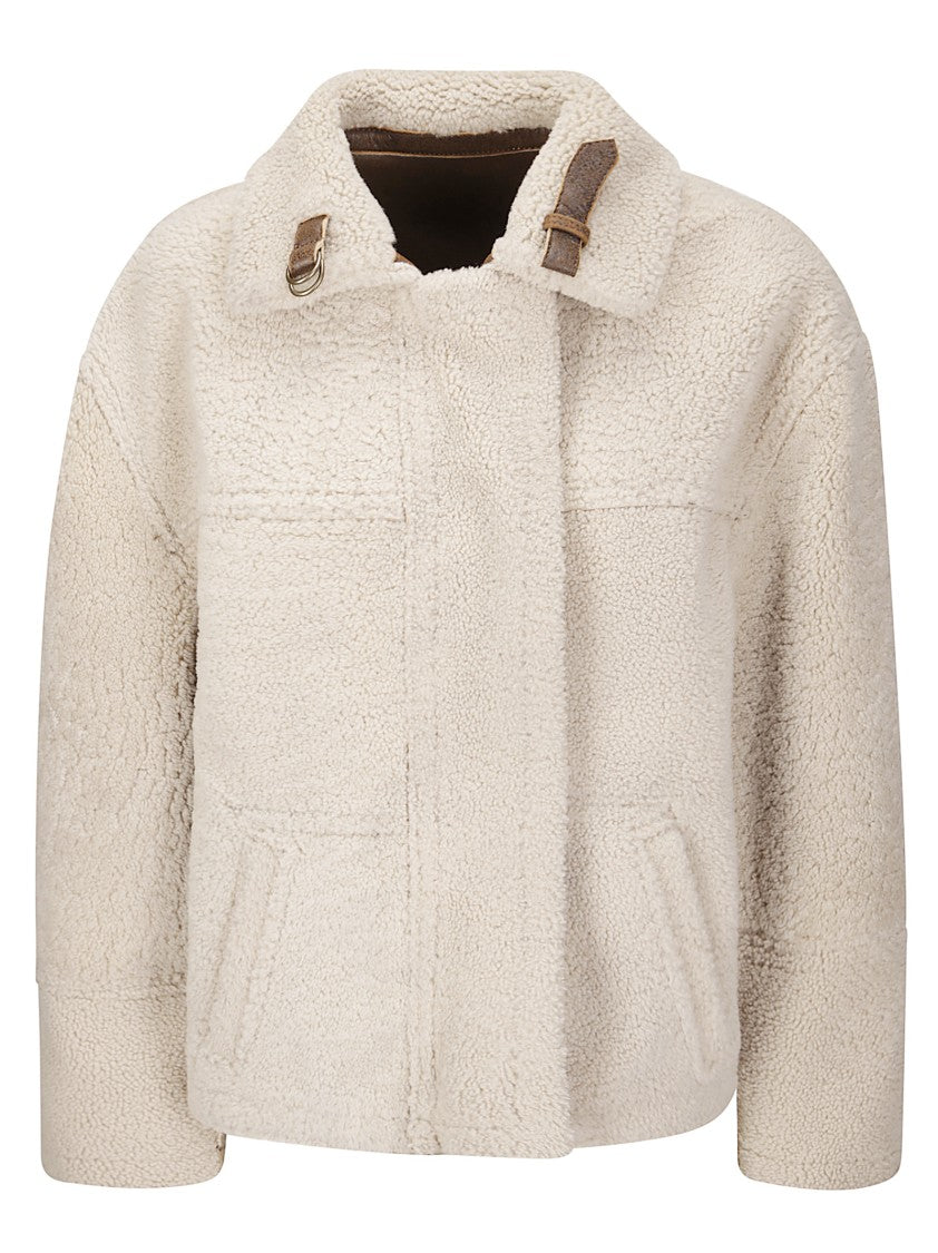 Salvatore Santoro Sheepskin Leather Jacket With Contrasting Shearling Interior And High Collar
