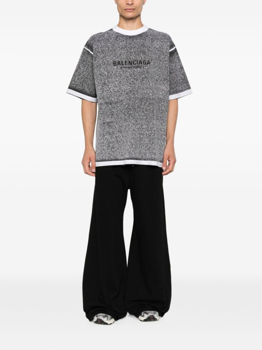 Balenciaga Grey Textured White Details Logo T-Shirt