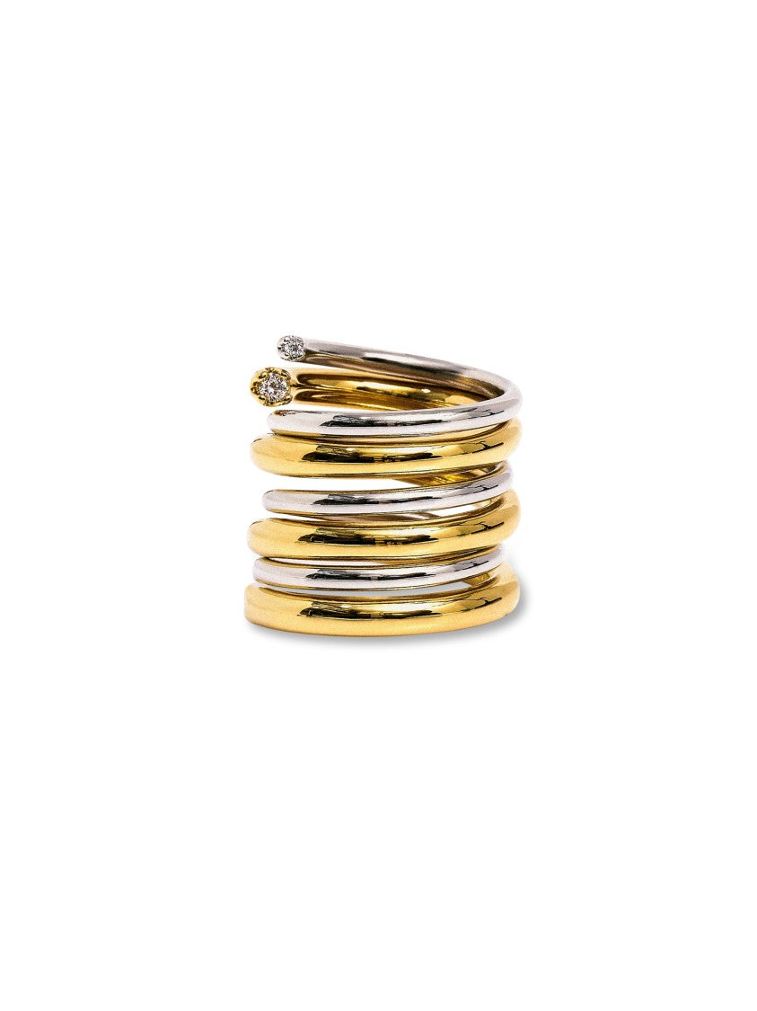 Panconesi Spiral Gold Silver Zircon Ring