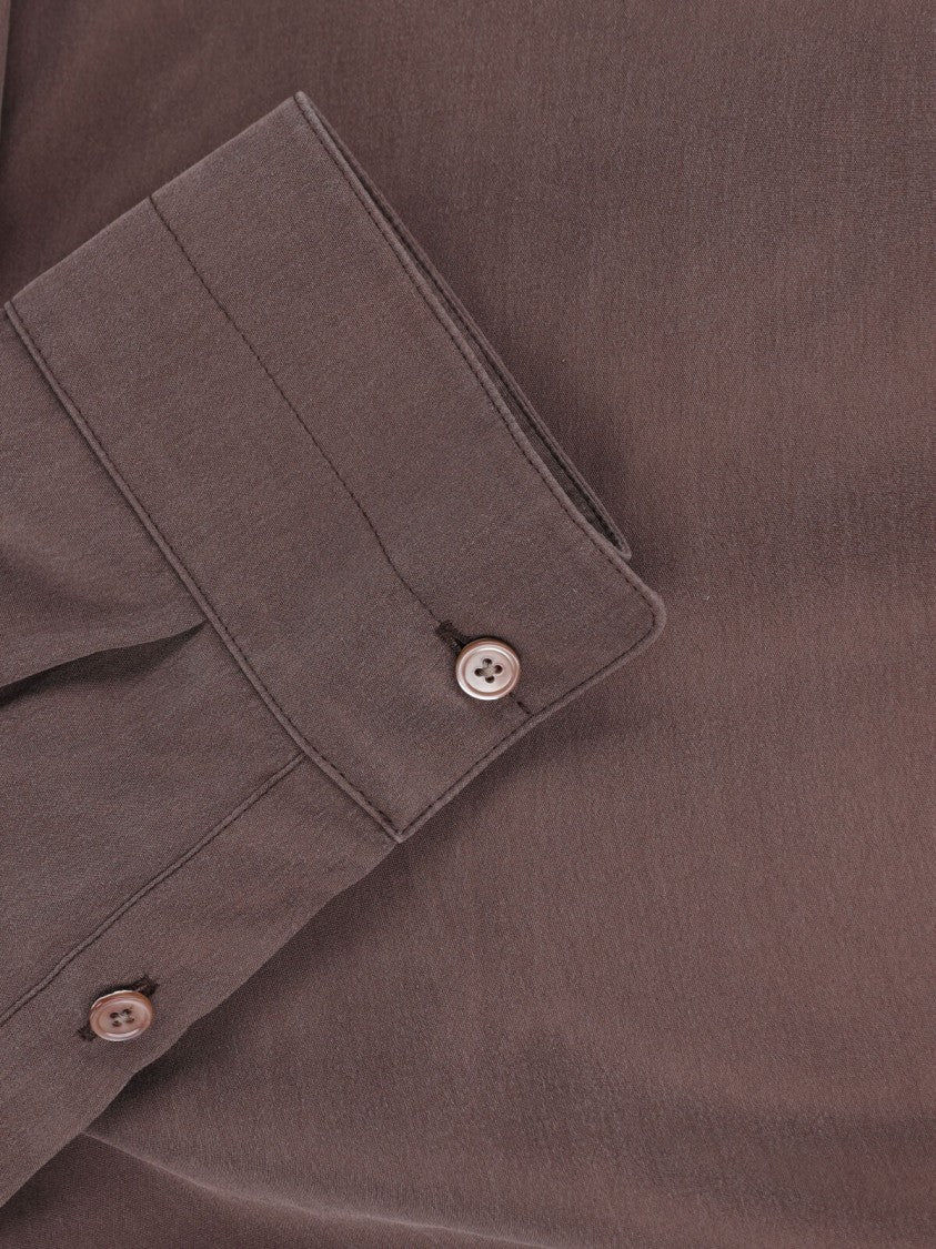 Lemaire Brown Pointed-Collar Silk Shirt
