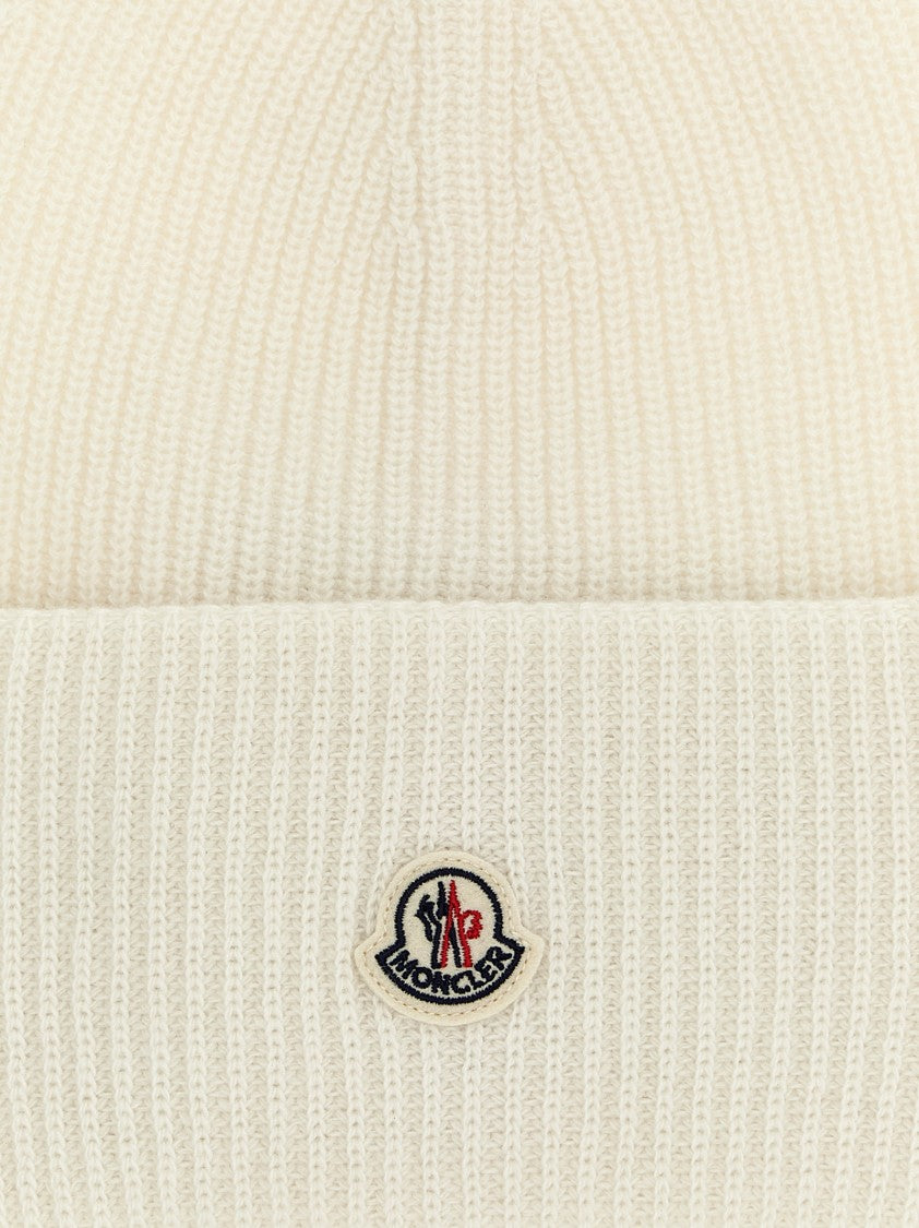 Moncler Ribbed Knit Wool Beanie With Felt Logo Patch
