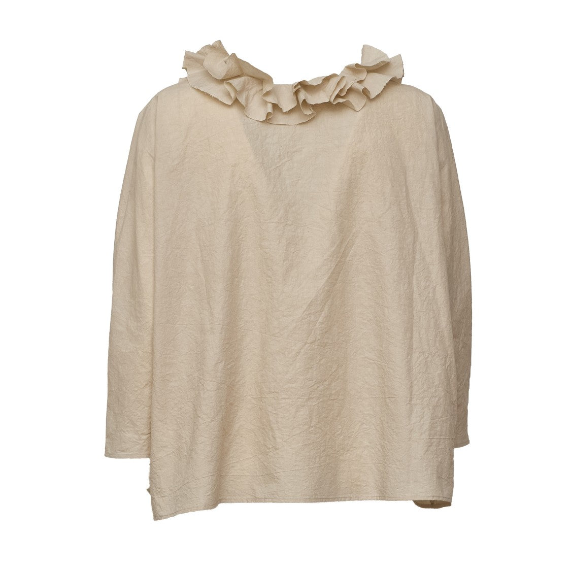 Apuntob Ruffled Round Neck Boxy Blouse