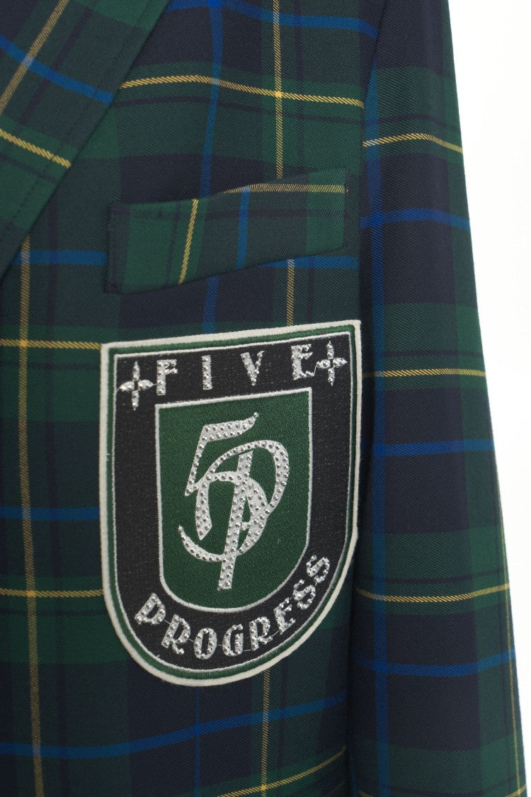 5 Progress Structured Check Blazer With Embroidered Emblem