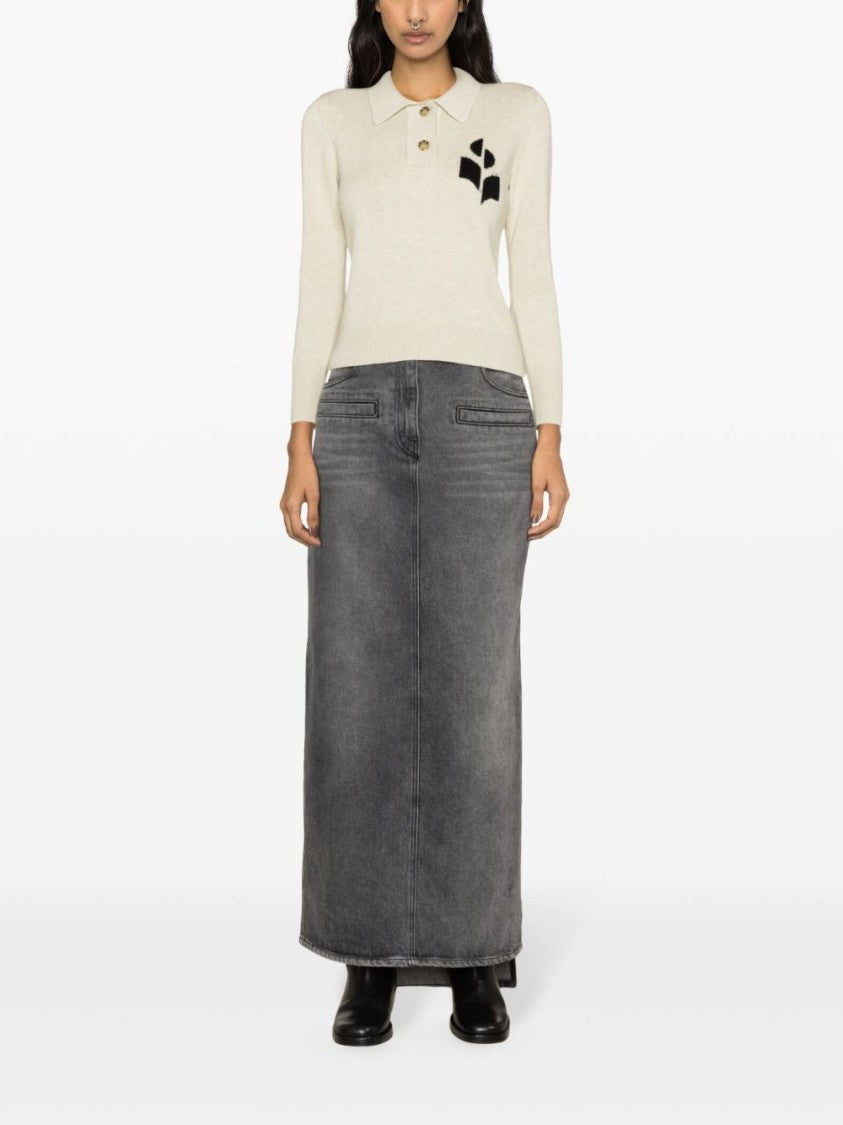 Isabel Marant Étoile Long-Sleeve Knit Polo Top With Distinctive Abstract Patch
