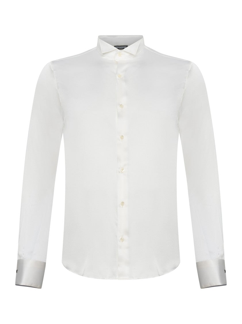 Franzese Collection Tuxedo-Collared White Silk Shirt