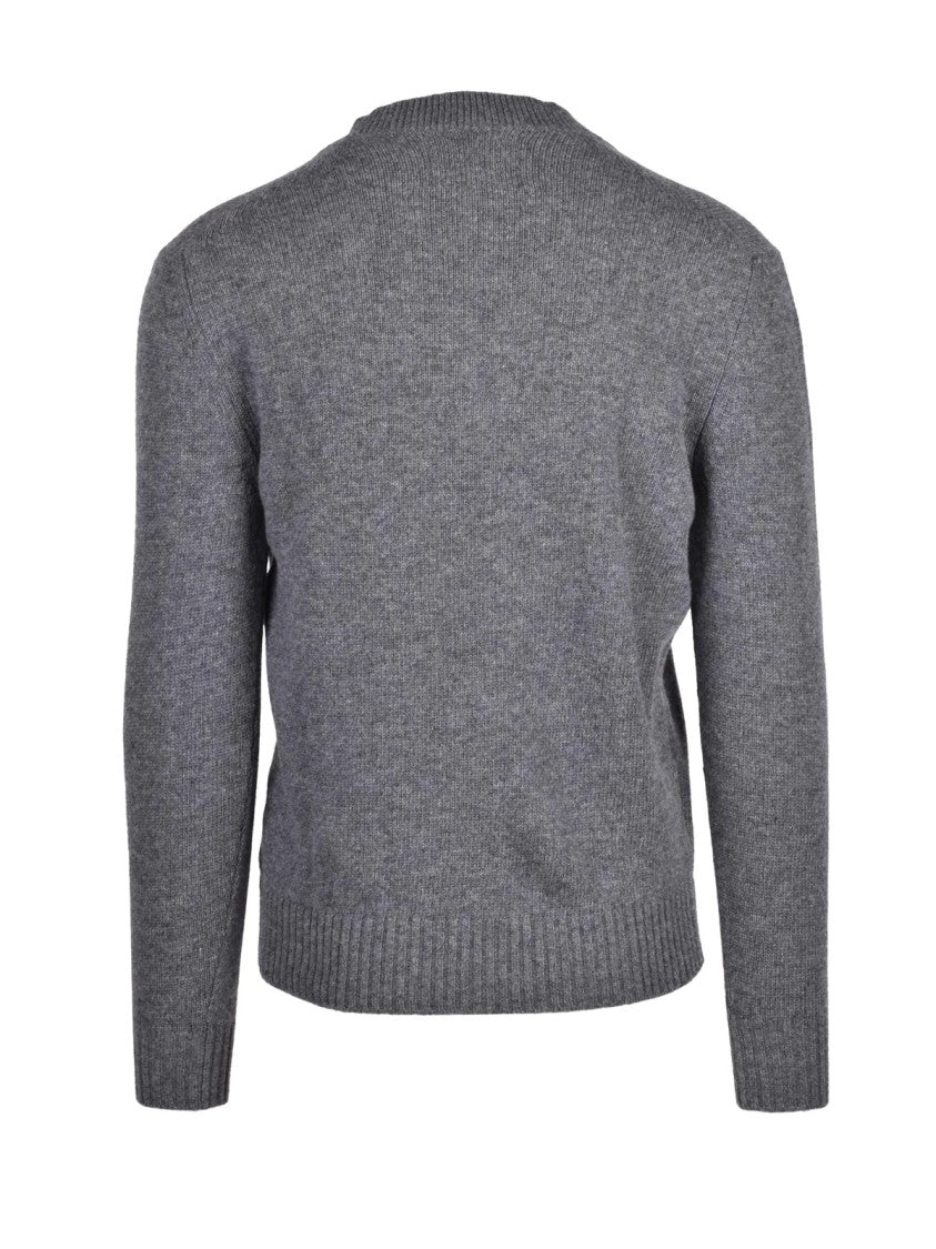 Seven Gauge Grey Wool V-Neck Sweater