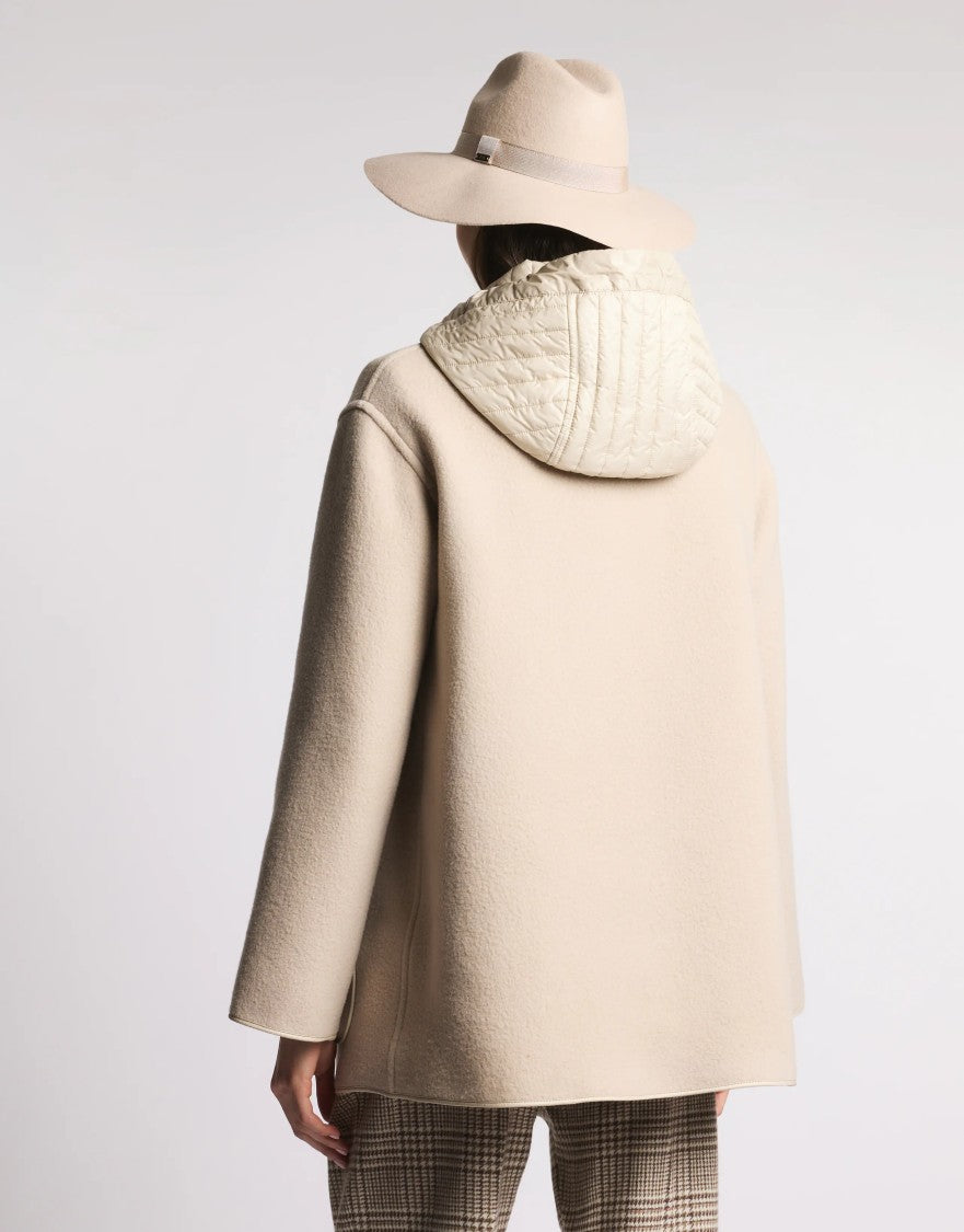 Fay Bimaterial Caban With Hood And Toggle Closure