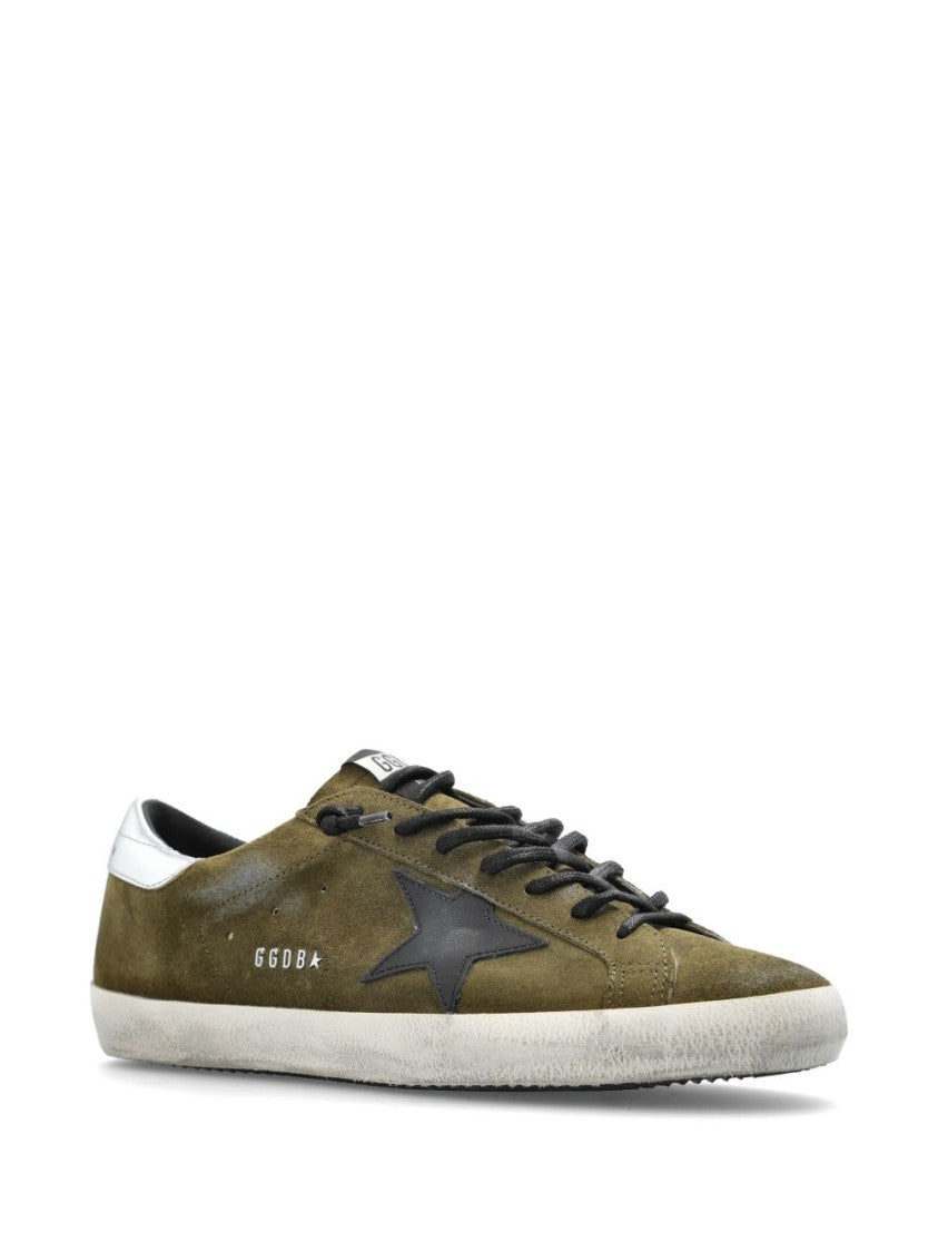 Golden Goose Olive Distressed Metallic Accents Suede Low-Top Sneakers