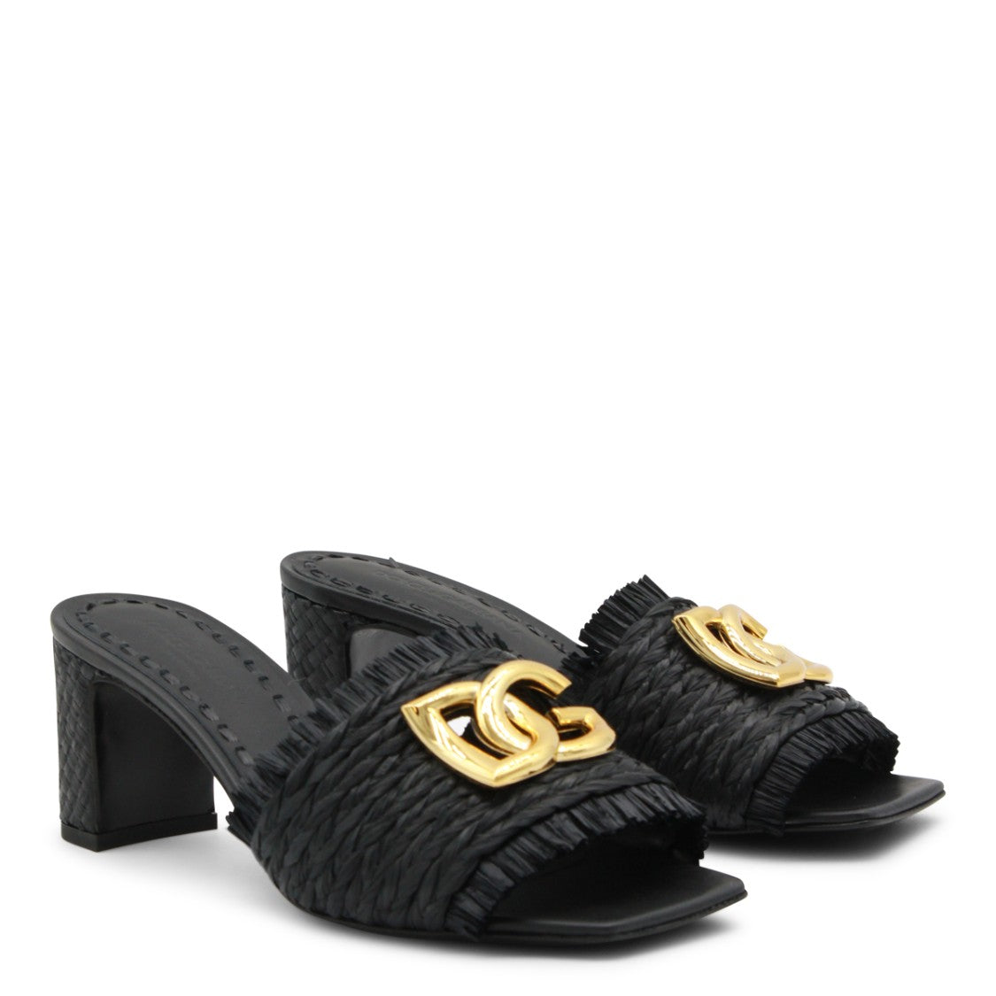 Dolce & Gabbana Open-Toe Black Leather Sandals With Gold Logo