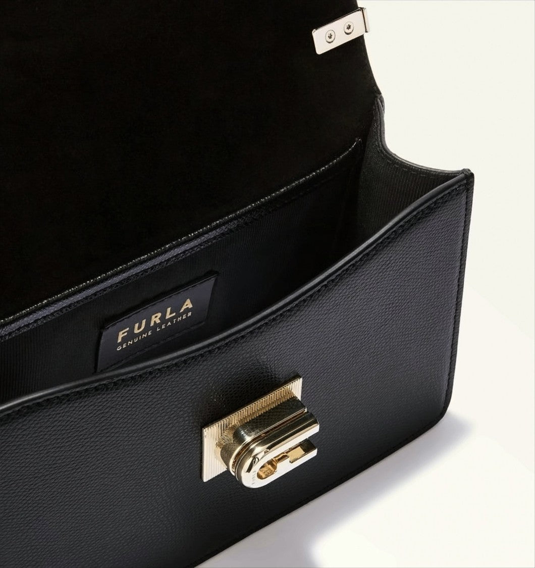 Furla Grained Leather Shoulder Bag With Twist Lock