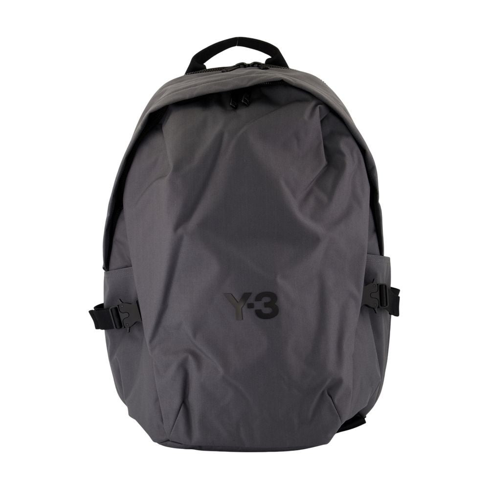 Y-3 Grey Minimalist Backpack With Adjustable Shoulder Straps