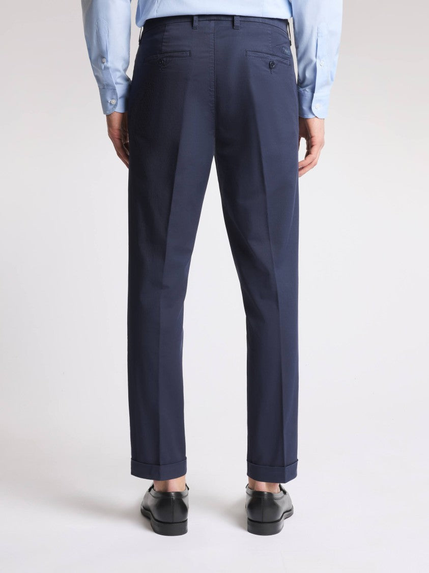 Fay Tailored Slim Fit Blue Cuffed Pants