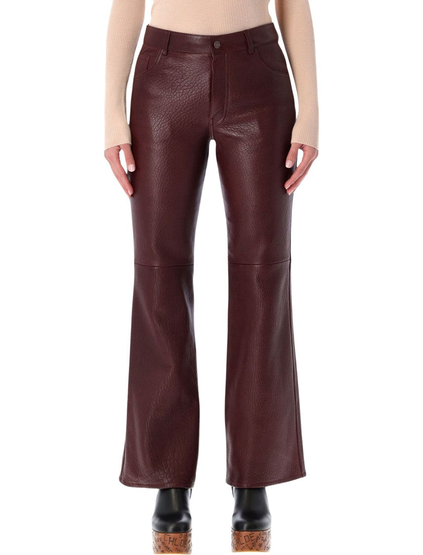 Chloé Chloé Flared Textured Lambskin Leather Trousers
