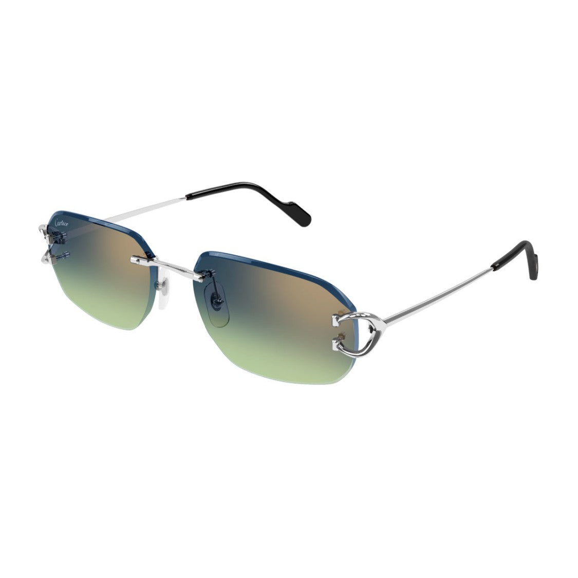 Cartier Décor C De Cartier Silver Blue Metal Sunglasses
