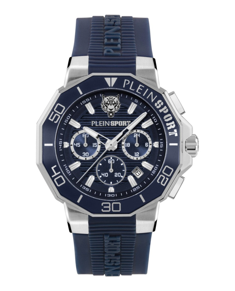 Plein Sport Titan Chronograph Watch With Blue Guilloche Dial