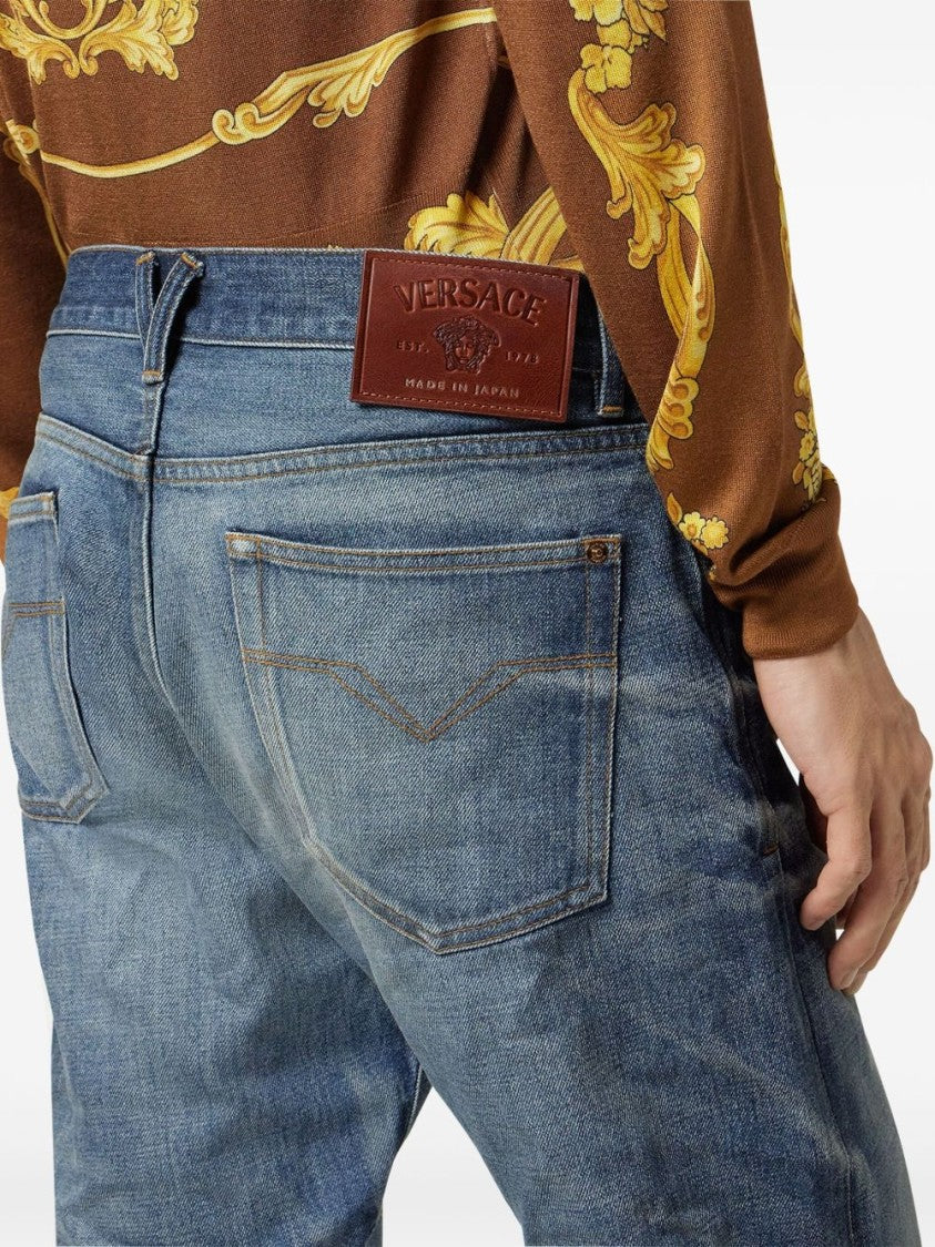 Versace Blue Jeans With Regular Fit And Medusa Hardware