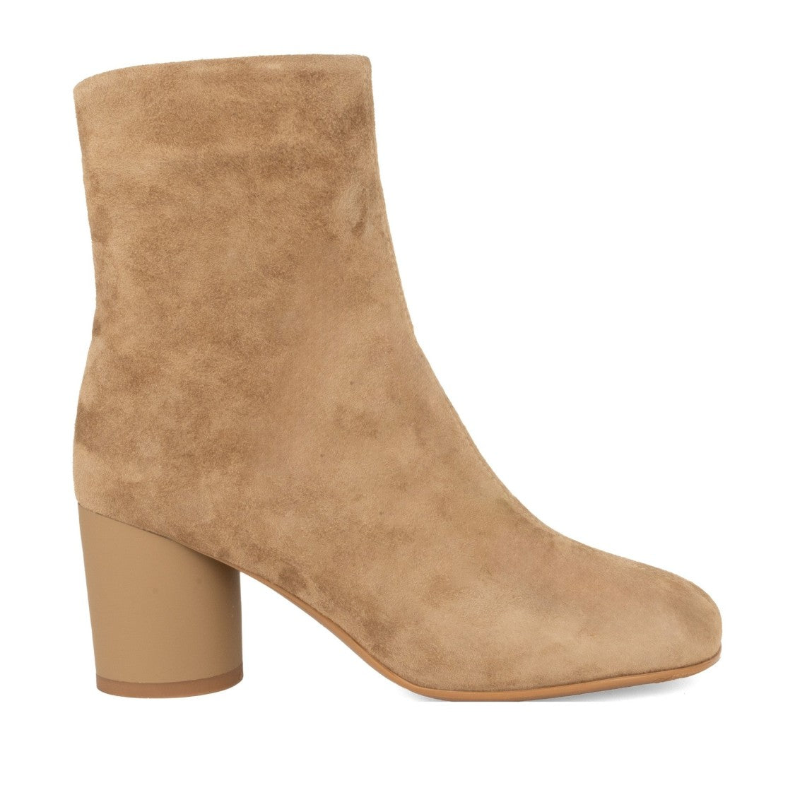 Linda Baumann Beige Suede-Like Block Heel Ankle Boots