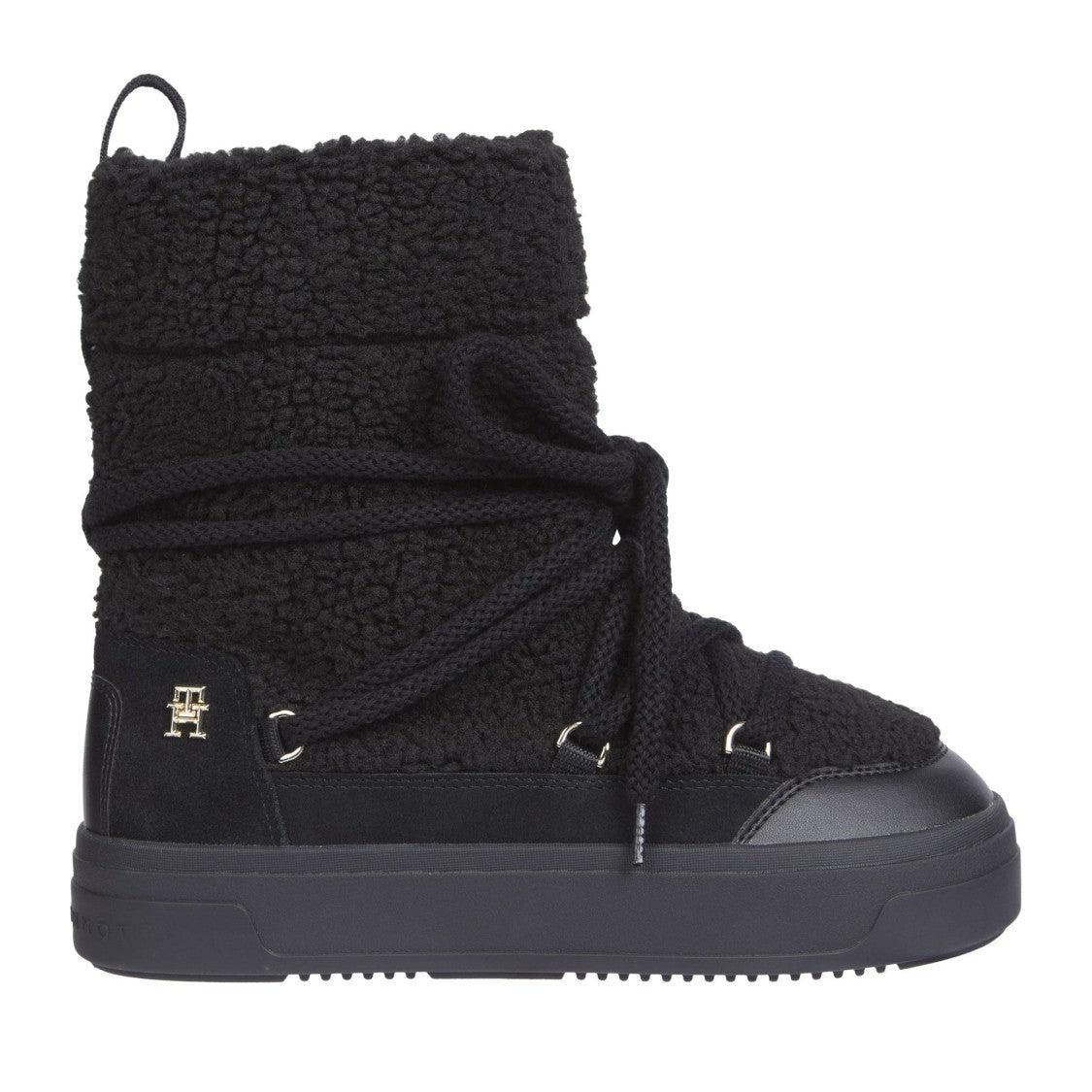 Tommy Hilfiger Black Textured Lace-Up Winter Boots