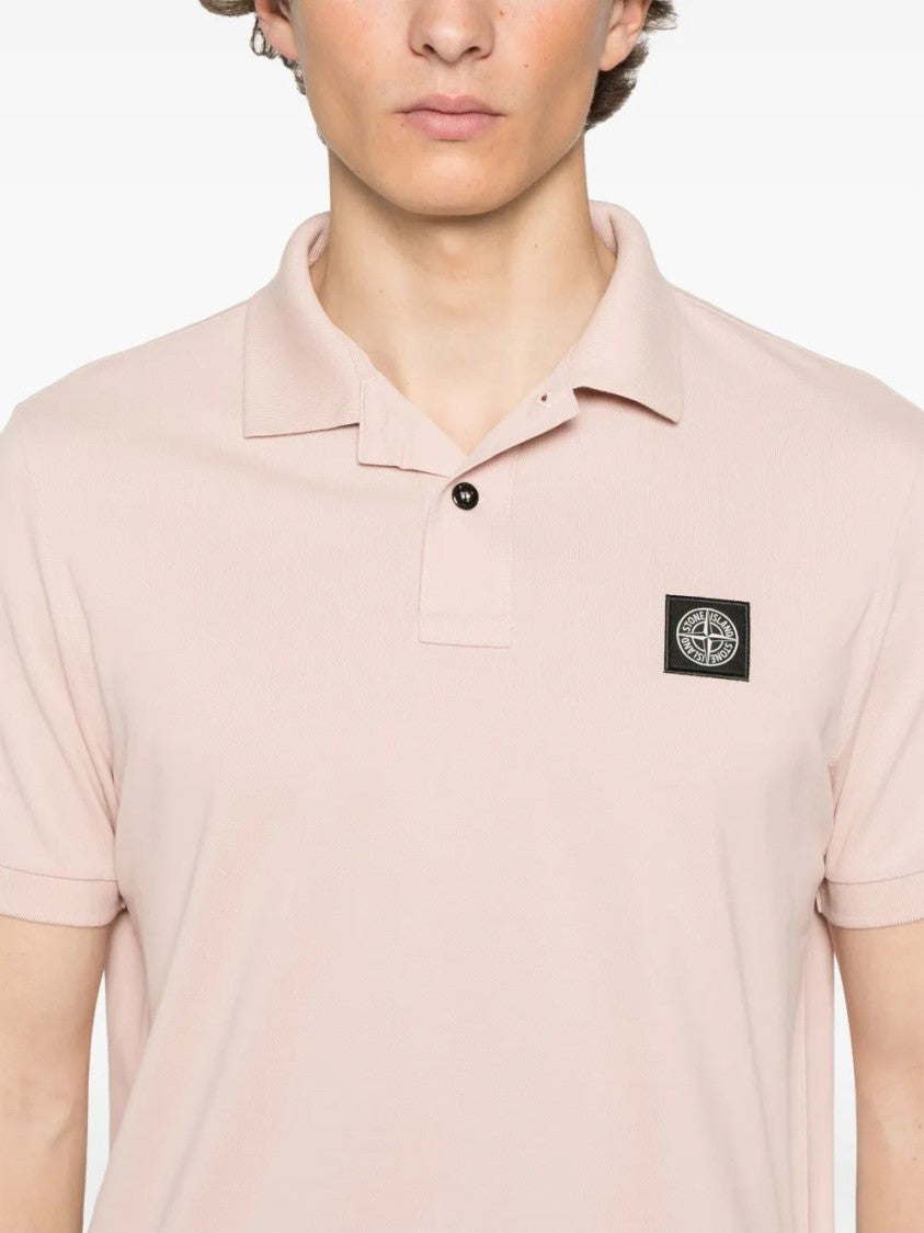 Stone Island Light Pink Polo Shirt With Front Button Placket