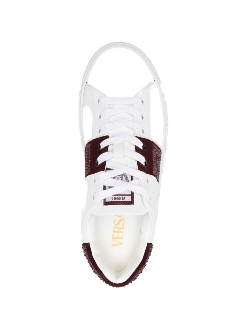 Versace Silk And Nylon Sneakers With Textured Burgundy Panels